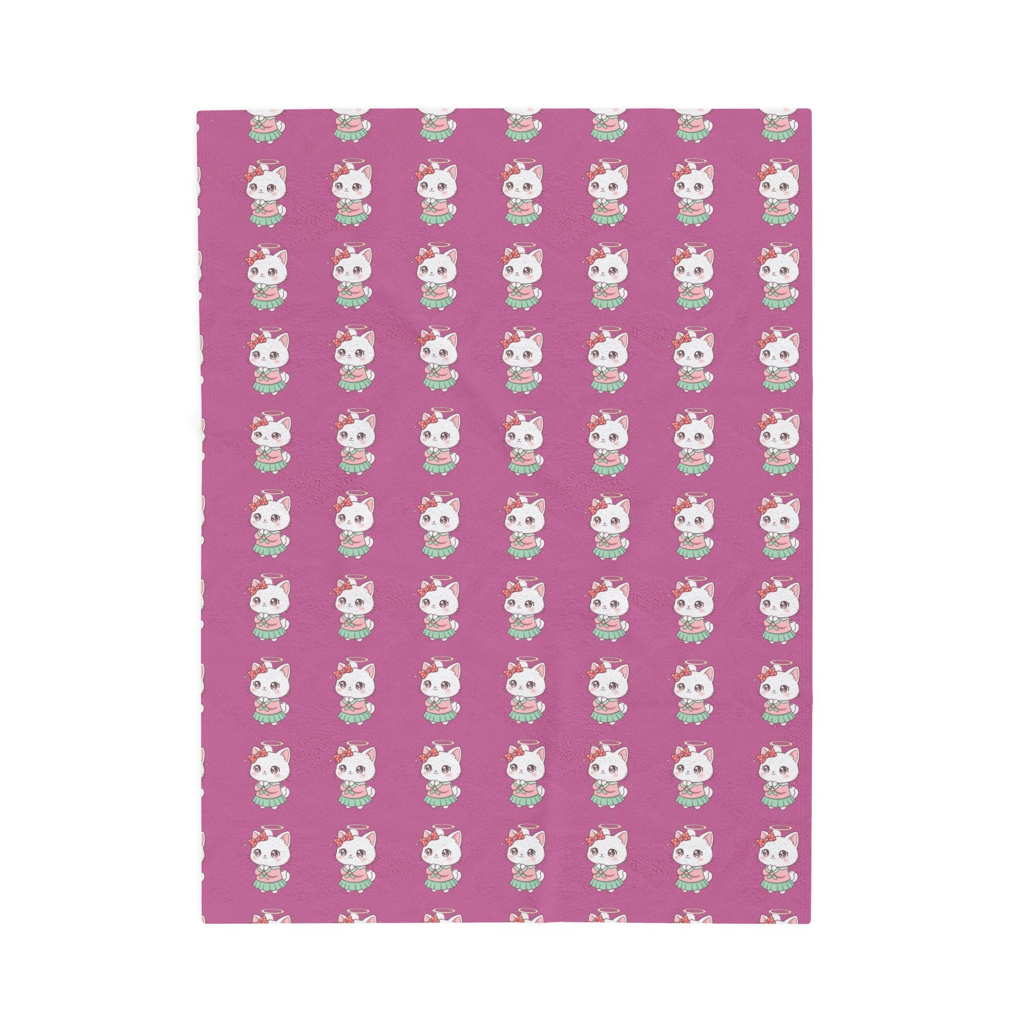 Cute Pink Cat Pattern Velveteen Plush Blanket — Cozy Kids Throw