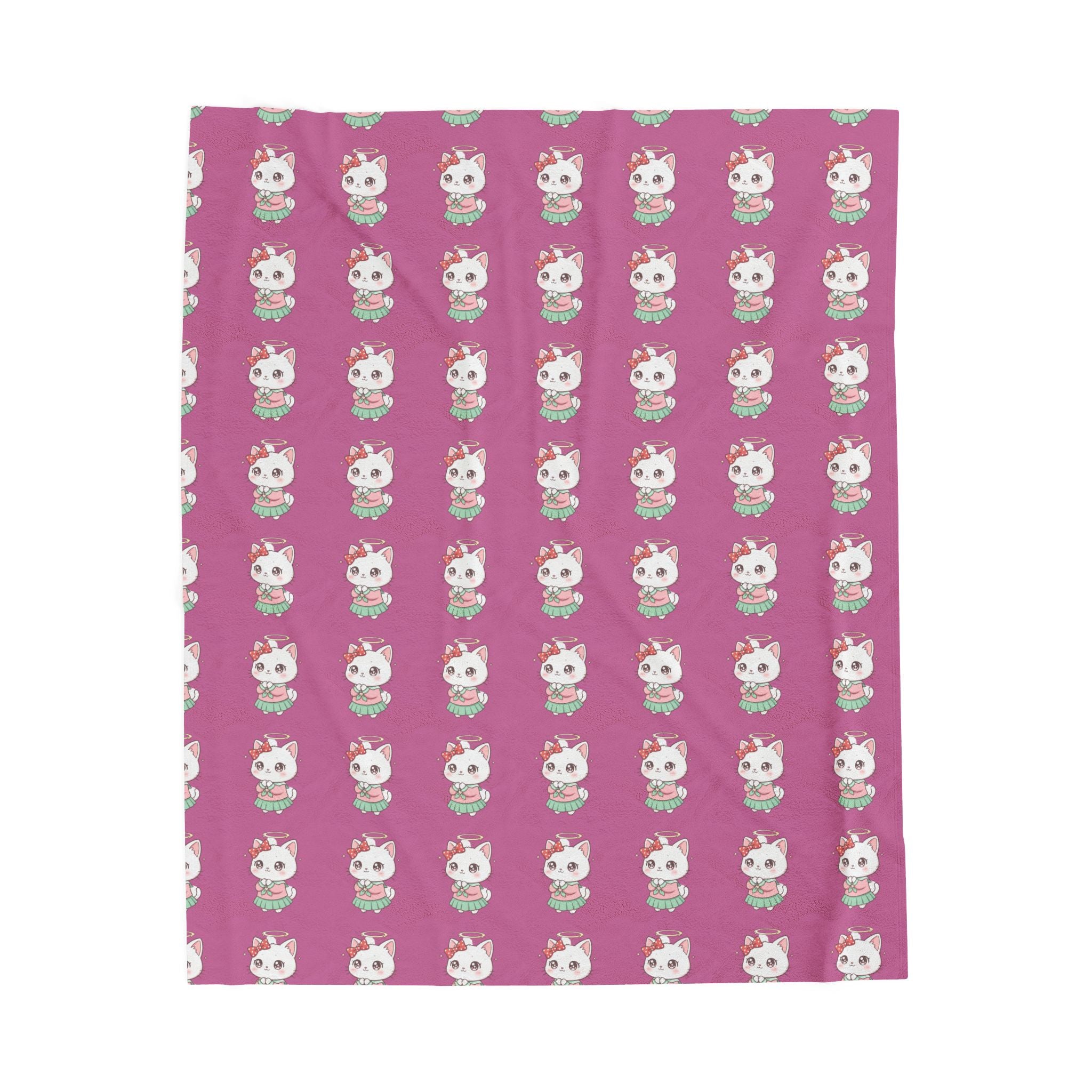 Cute Pink Cat Pattern Velveteen Plush Blanket — Cozy Kids Throw